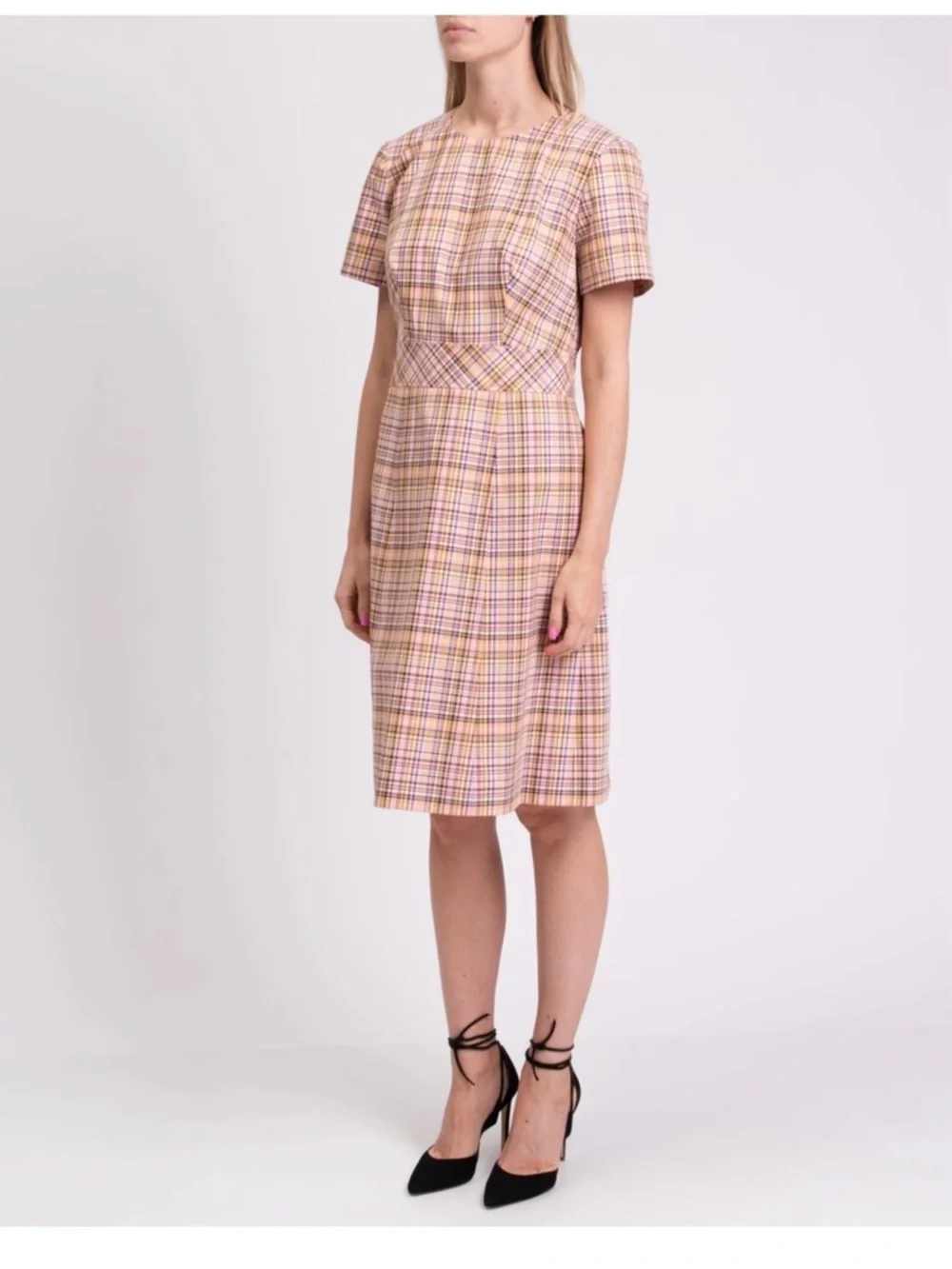 Carolina Herrera Pink Plaid A-Line Dress Silk Lined US 10 UK 14 IT 46 - Picture 2 of 6